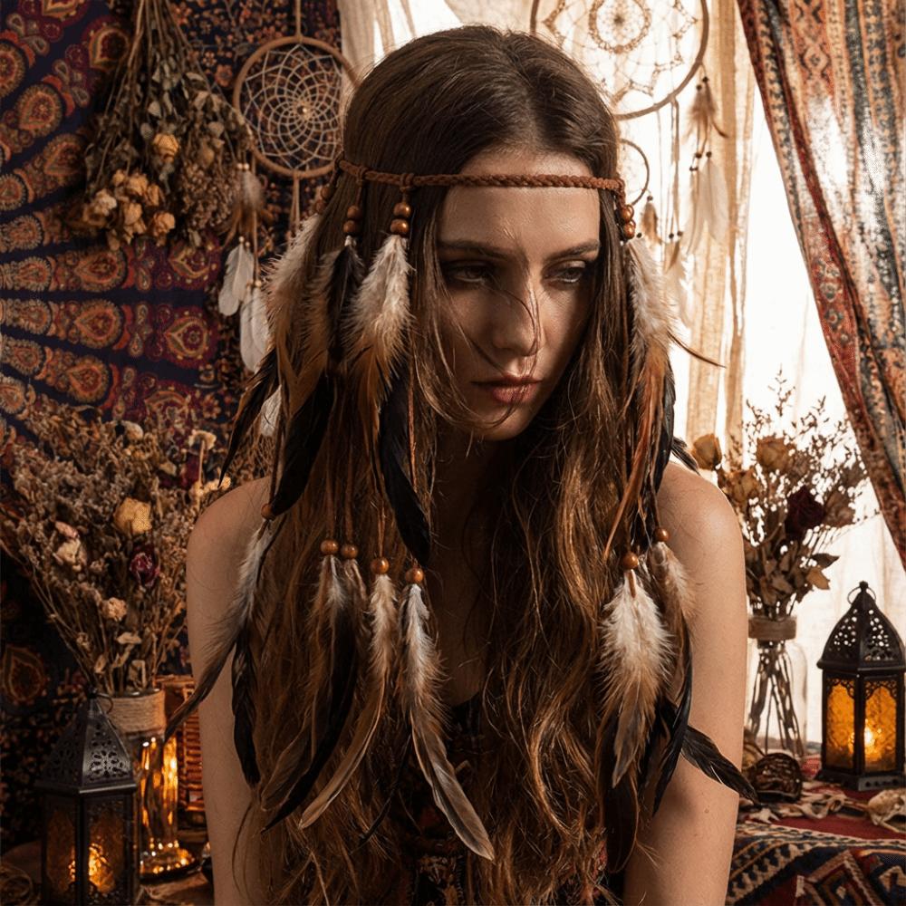 Feather Tassel Ethnic Headdress Boho Chic Bohemian Headband Indian Tribal Headband Gypsy Festival