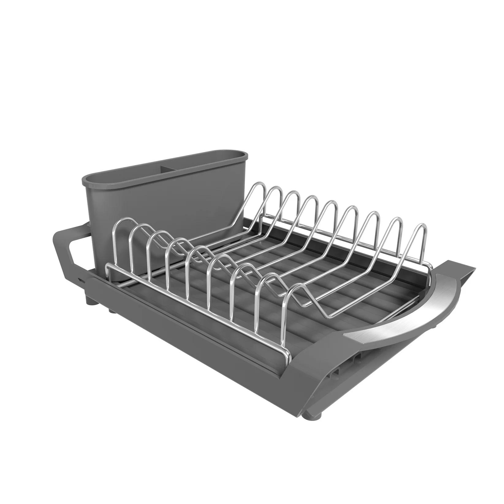 Expandable Dish Drying Rack Dish Racks for Kitchen Counter Adjustable Spout Dish Strainers with Utensil Holder Knife Slots серый 6070₽