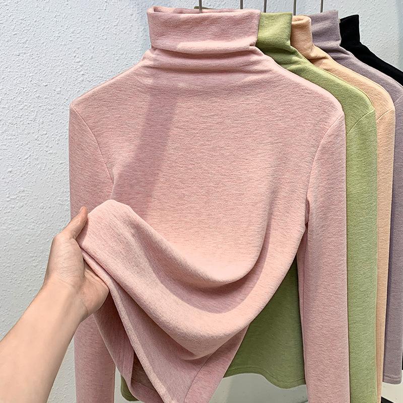 High-neck Silk Cashmere Base Shirt for Women New Women's Furry Long-sleeved Thermal Inner Waist Top