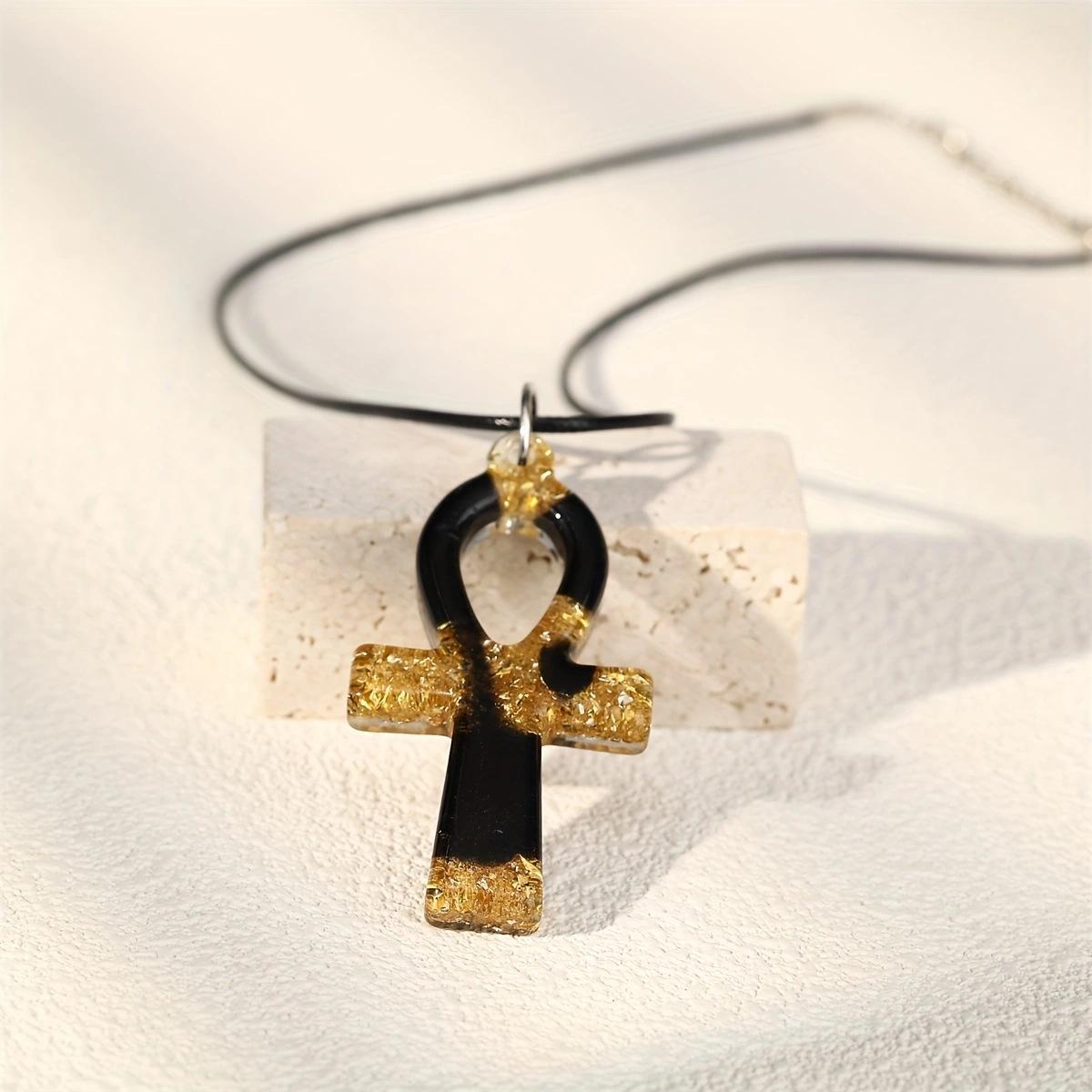 Ab Crystal Glue Resin Cross Life Symbol Pendant Necklace Ethnic Style Ancient Egyptian Necklace