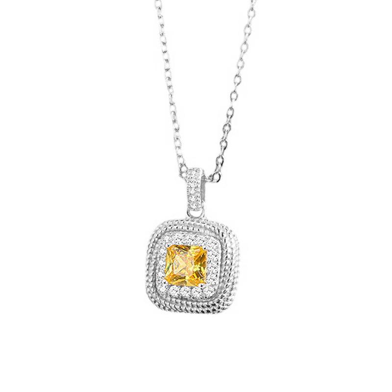 S925 Sterling Silver Yellow Diamond Square Ring with Citrine, Women's Gold Tone, Fashionable Light Luxury Jewelry