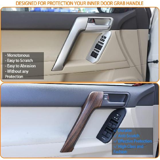 Fit for Toyota Land Cruiser Prado FJ150 150 2010-2018 ABS Inner Door Handle Cover, Car Interior Door Handle Protection Trim Cover, 4PCS (Pine Wood