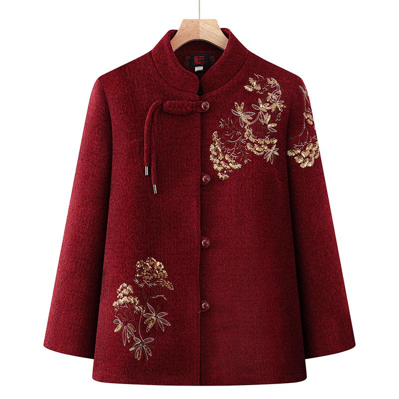 

Spring 2026 Plus Size Embroidered Tang Suit Coat for Women 70+ - Mid-Length Retro Style XL for 90-110 jin красный