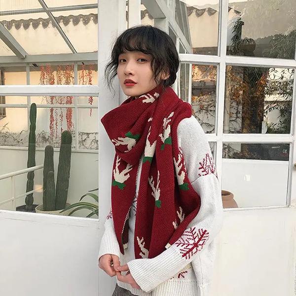 Christmas Gift Japanese Style Knitted Wool Scarfs Women's Autumn and Winter Korean Style Long Thickened All-match Scarfs