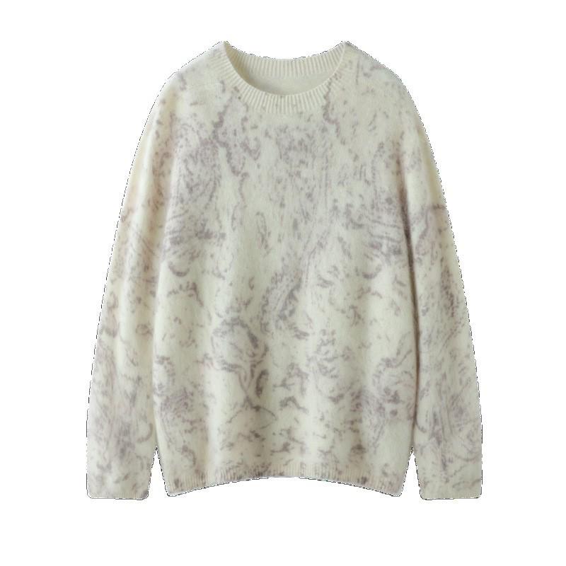 2026 Autumn/Winter Women's Floral Cashmere Wool Sweater - Round Neck, Long Sleeve, Brushed Knitwear