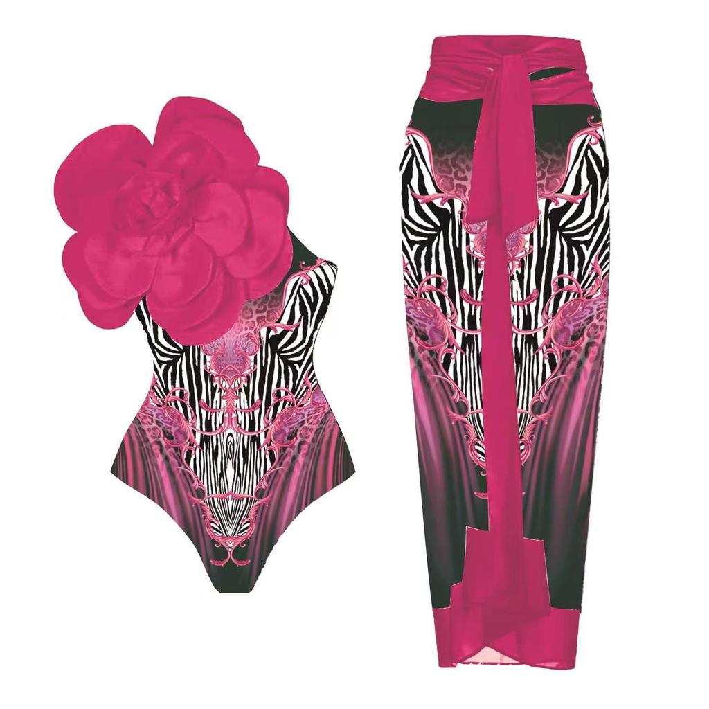 Ashgaily Flower One Piece Swimsuit Women One Shoulder Swimwear Monokini Bodysuit Bathing Suit Belt Beach Wear