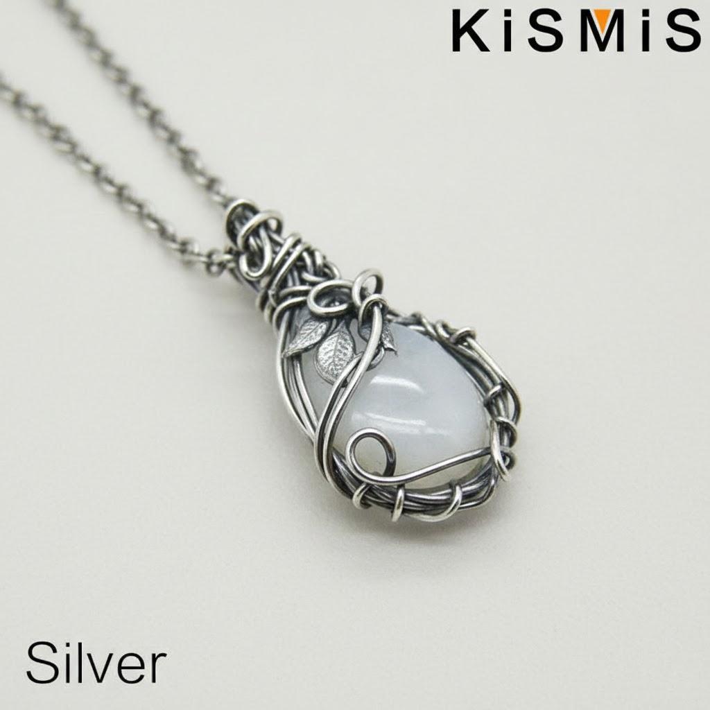 

Vintage Moonstone Necklace Unisex Stylish Winding Design Fashion Jewelry Gifts for Women Men серебряный