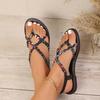 Plus-size Bohemian Style Fashionable and Versatile Strappy Flat Sandals for Women, New Style with Elastic Back Slip-on Design.