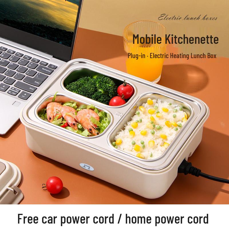 Portable Plug-in Electric Lunch Box with Stainless Steel Compartments and Self-Heating Insulation