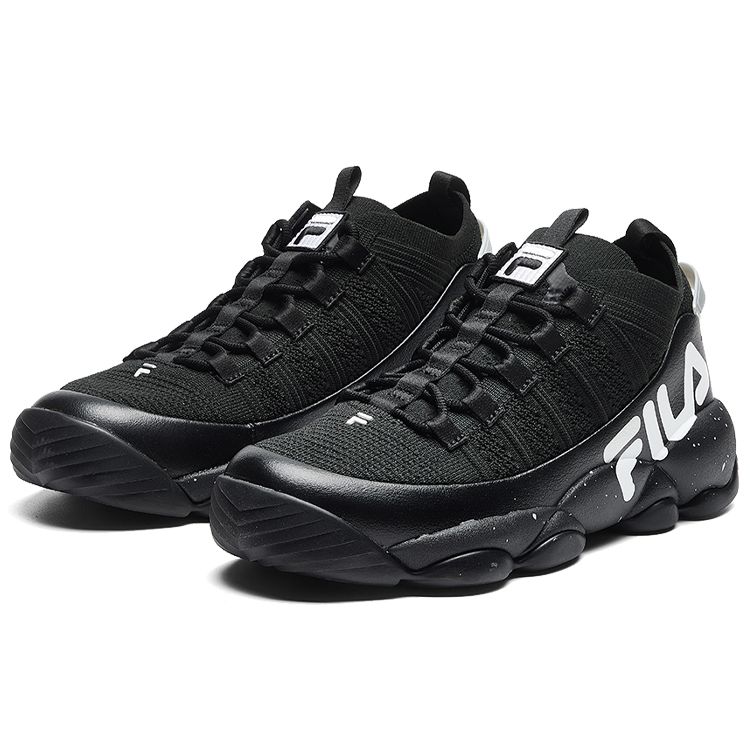 Fila Spaghetti Synthetic Leather Fabric TPU Comfortable Low-Top Retro Basketball Shoes Women Sneakers Black F12W014115FBK
