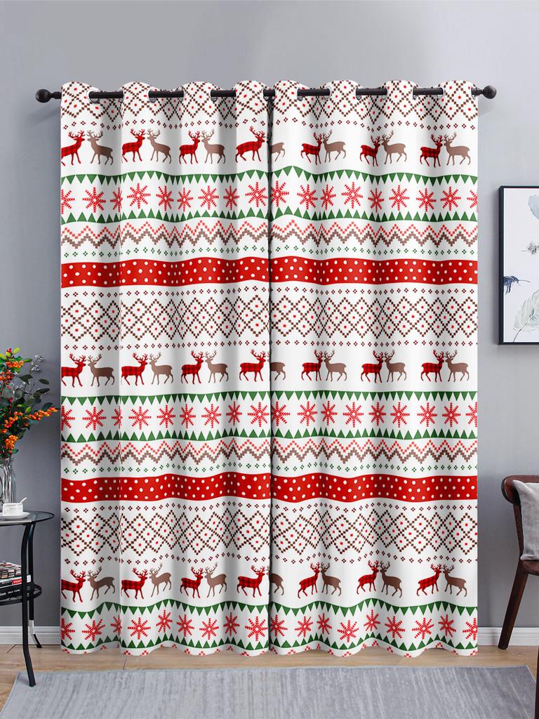 Cortinas Navideñas Rayadas Ciervo Cortinas Opacas Dormitorio Sala de Estar Impresión Digital Ojales