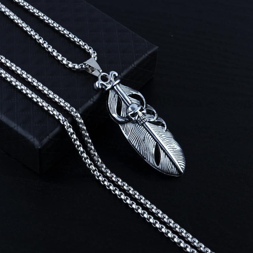 Feather Necklace, Couple Pendant, Tide Titanium Steel Versatile Accessories Retro