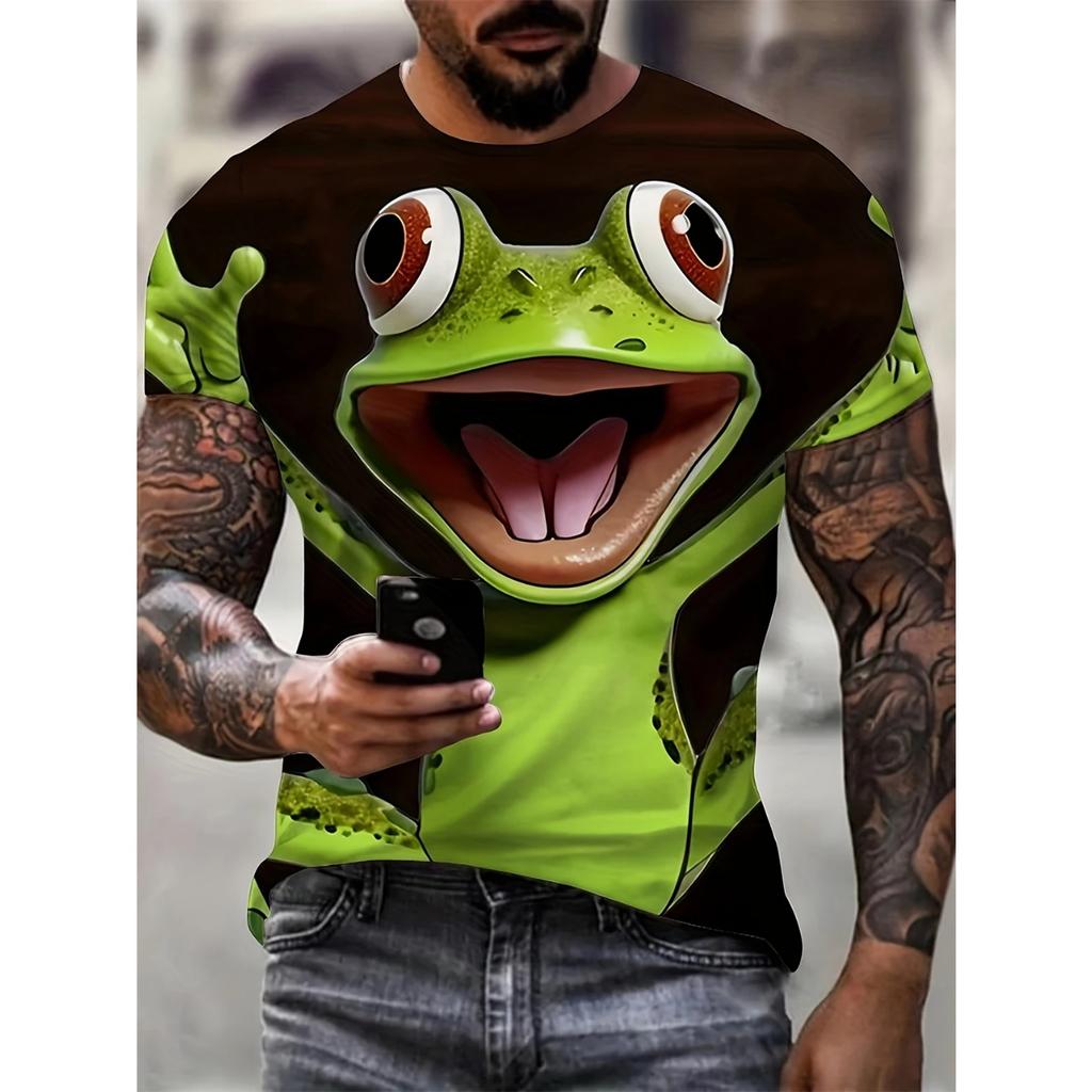 Men's 3D Cartoon Smiling Face Print T-Shirts Short Sleeve Casual Crew Neck Machine Washable Tops Summer Funny T-shirts