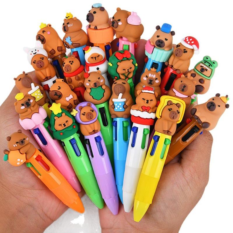 1Pc Cartoon Cute Capybara Four-Color Mini Ballpoint Pen Multicolor Press Writing Pens School Supplies Gifts