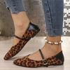 Women's Leopard Mary Jane Shoes Fall New Flat Plus Size One Line Two Wear Pumps Pointed Shoes