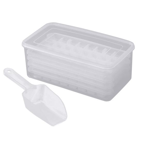 Tácek na kostky ledu s víkem, naběračka, 32 dutin, otočné uvolnění, stohovatelná forma na kostky ledu, výrobník kostek ledu na koktejly, sodu, kávu, kuchyňské pomůcky