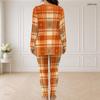 Women Plus Size Printed Half Zip Long Sleeve Longline Top Fitted Pants Two Piece Set