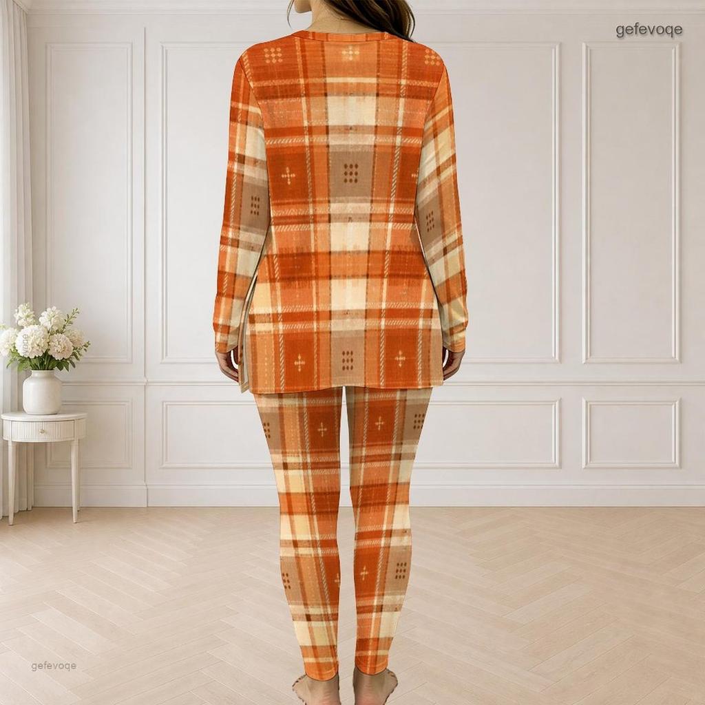 Women Plus Size Printed Half Zip Long Sleeve Longline Top Fitted Pants Two Piece Set