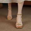 Women's Sandals High Heeled Stiletto Heel Shoes for Luxury Brand Copy Sexy Dance Party Square Toe Gold Elegant Medium Heel