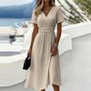 Damen-Gestreiftes Print-Kleid mit V-Ausschnitt und kurzen Ärmeln - Lässige Sommer-Modekleider für Damen