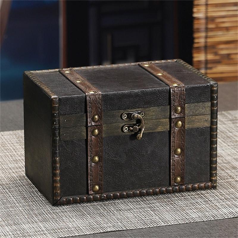 Antique European Styles Handheld Storage Box Sturdy Travel Wood Case Accessory for Clothing and Books Organization