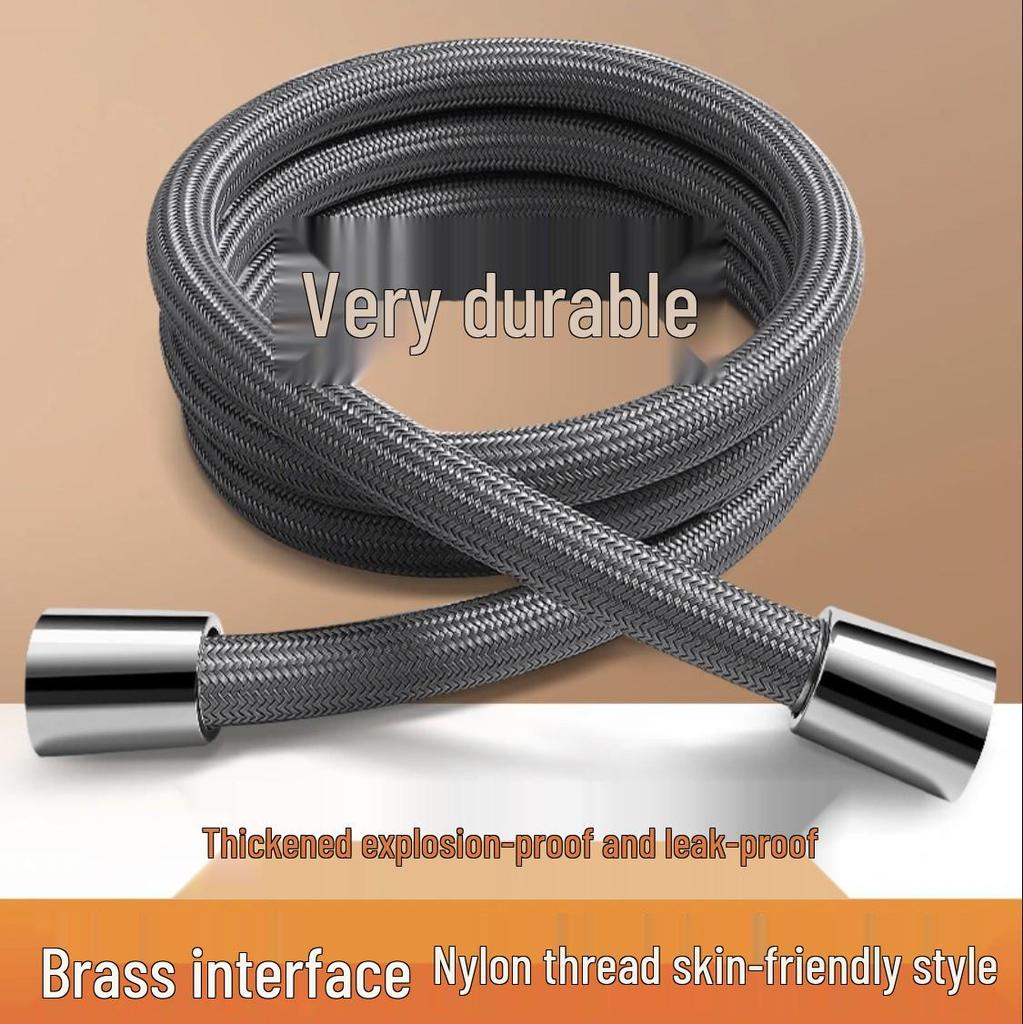 Reinforced Nylon Silk Shower Hose, Stainless Steel Anti-Scald, Anti-Tangle, Explosion-Proof, Flexible and Universal Fit