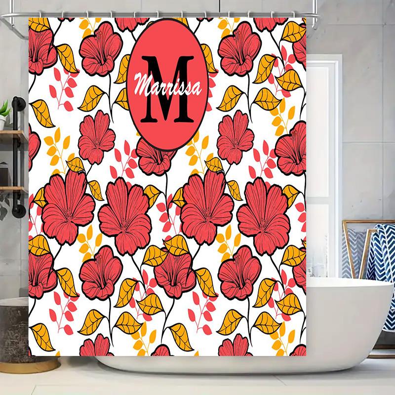 

Customizable Bathroom Decor Shower Curtain Set With Name Printing In Floral Design W60H190(CM)-1 Pcs