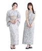 SOUBIEN Yukata Set and Free Gray with Small Floral and Women's 3-Piece (Jacket, Dress, Obi), Size, White-Brown Colors, Ykp10088-obs10028
