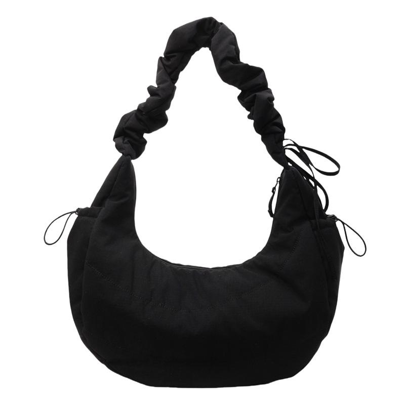 New simple shoulder bag large capacity drawstring pleated dumpling bag Japanese literary and artistic versatile portable messenger bag
