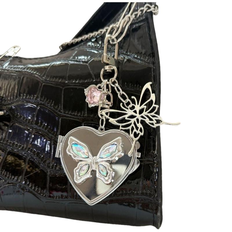 Elegant Bowknot Heart Shaped Mirror Keychain For Handbags Detachable Beauty Tool Unique Gift For Women Girls