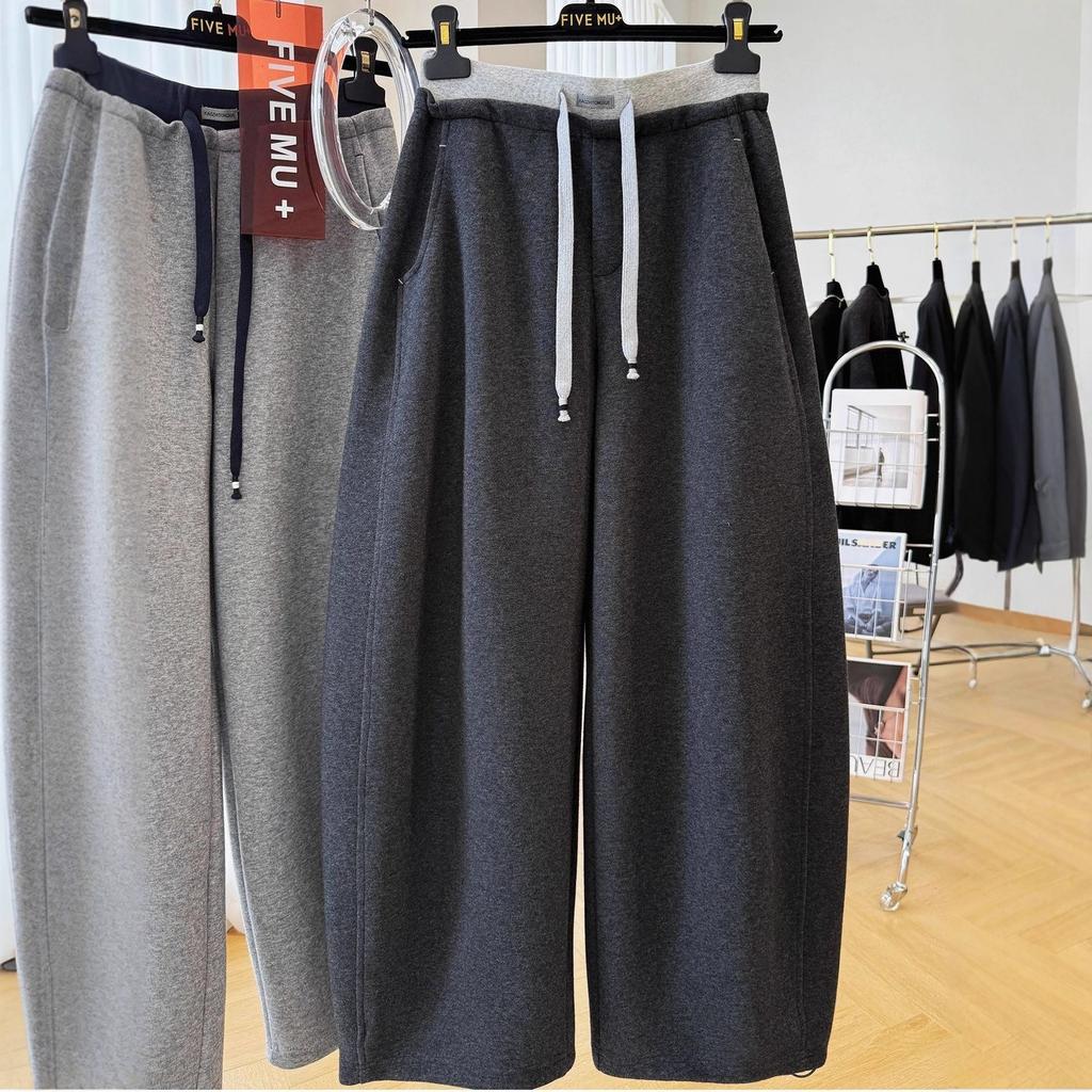 Grote Maat Dames Koreaanse Stijl Patchwork Trekkoord Broek Lente Hoge Taille Oversized Wijde Pijp Joggingbroek Herfst Losse Casual Broek