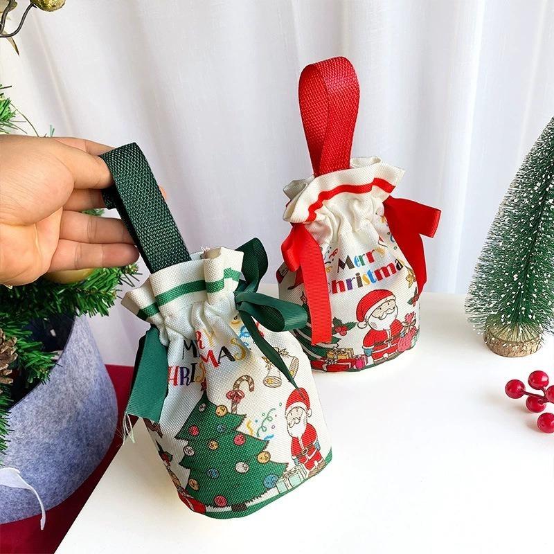 Christmas Candy Gift Bag Canvas Handbag Knitted Storage Bag Santa Claus Xmas Tree DIY Decorations Merry Christmas Festive Party