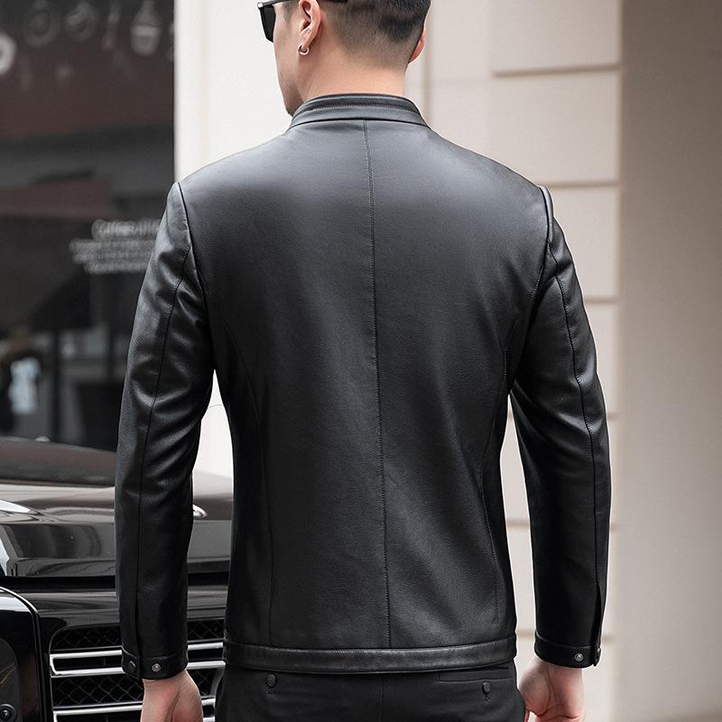 Autumn Genuine Leather Jacket Men's Business Casual Stand Collar Sheepskin Leather Jacket Short Large Size Leather Jacket