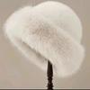 New Fluffy Fur Winter Hat Solid Color Plush Bucket Hat Thicken Cold Windproof Berets for Women Girls