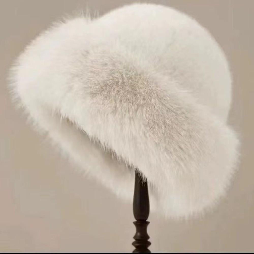 New Fluffy Fur Winter Hat Solid Color Plush Bucket Hat Thicken Cold Windproof Berets for Women Girls