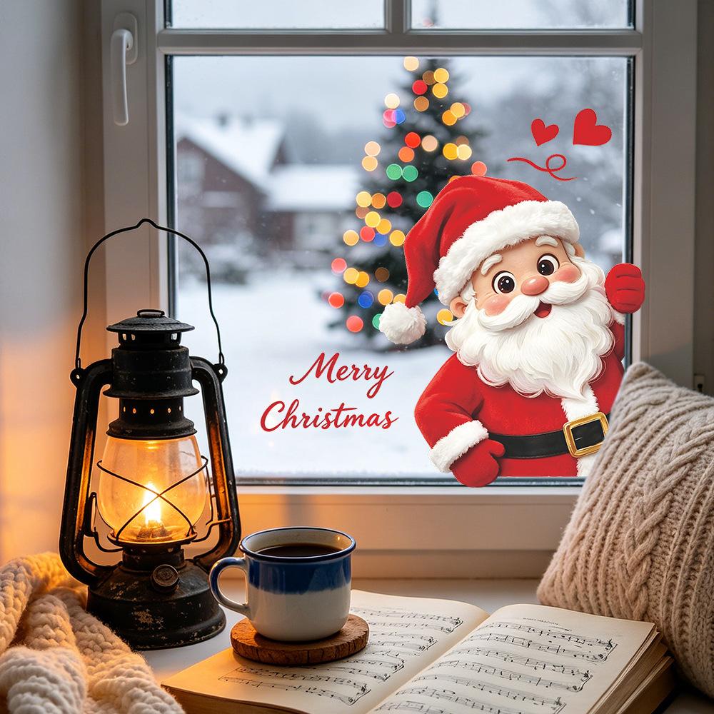 Cartoon-shaped Probe Santa Claus On The Balcony Window Glass Decoration with Window Stickers