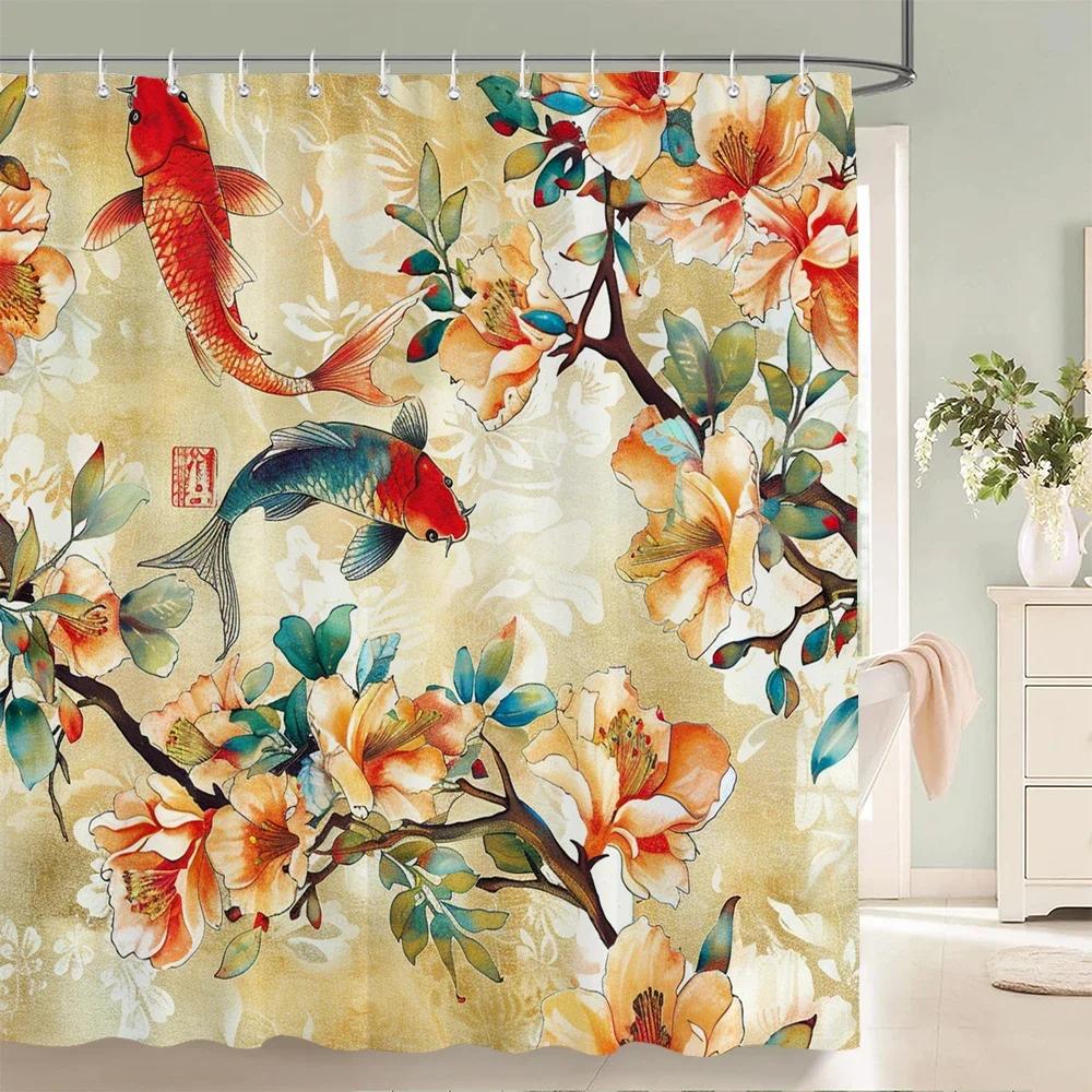

Home Shower Curtains For Bathroom Waterproof Fabric Japanese Flower Style Bathroom Curtains With Hooks Decorative Curtain W60H190(CM)-1 Pcs