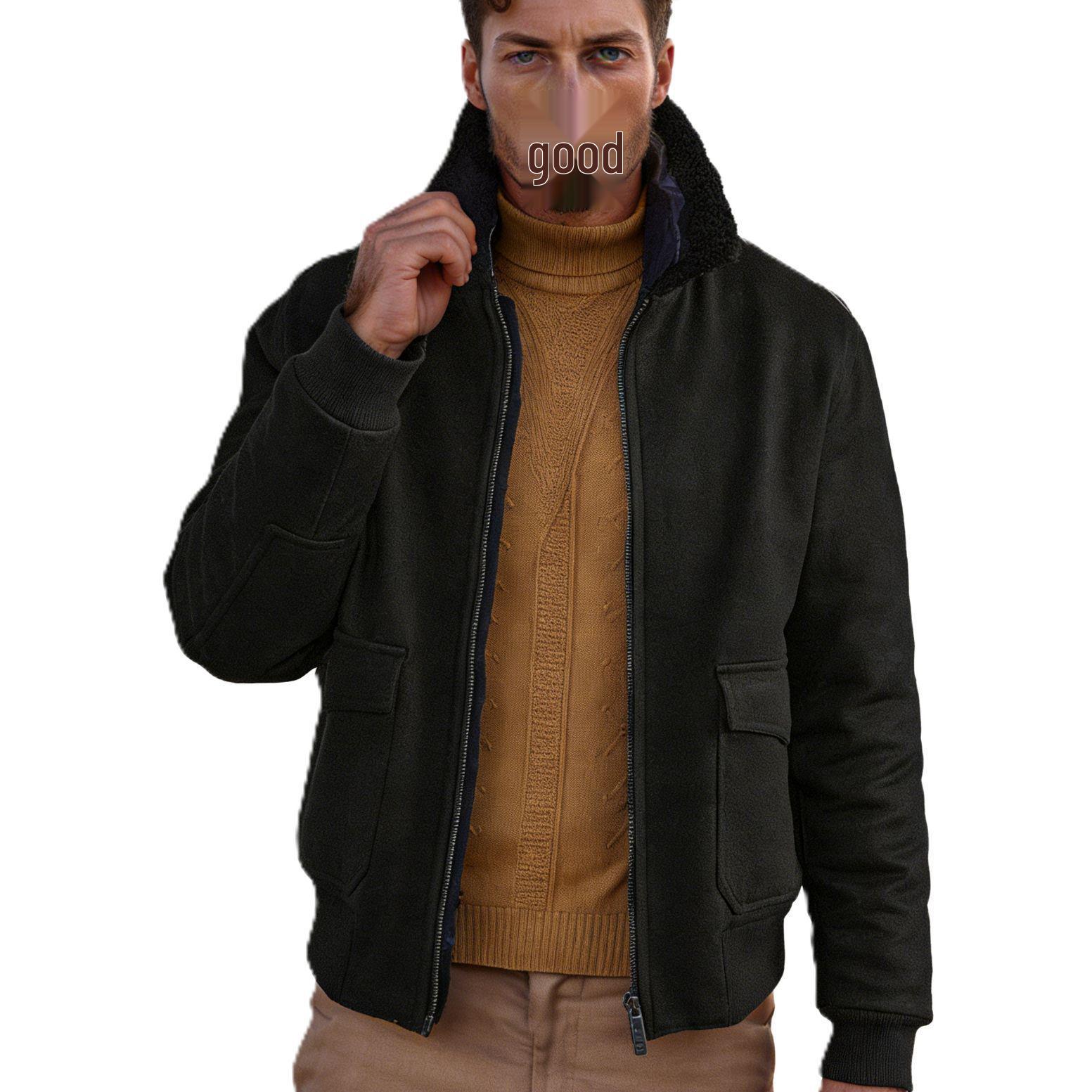 

2025 Men s Autumn/Winter Solid Color Commuter Jacket with Large Pockets and Lapel Zipper XL