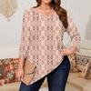 Women's Print Plus Size Tops Hollow V Neck 3/4 Sleeve Shirt Elegant Casual Tops