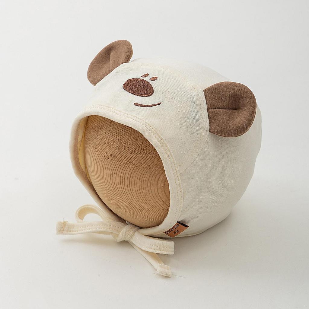 Cute Bear Baby Ear Protection Cap Spring Autumn Cotton Beanie for Infant Boy Gir Solid Color Windproof Bonnet
