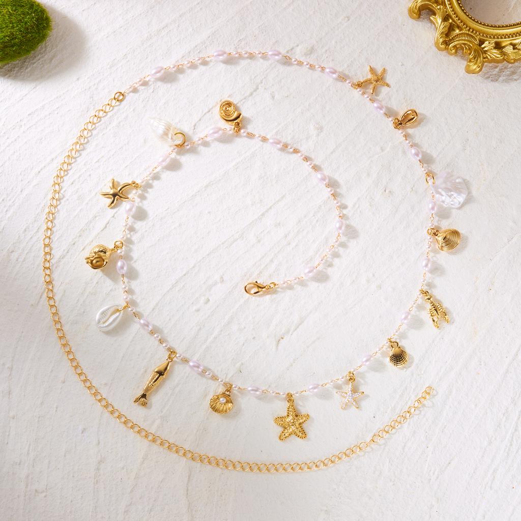 Bohemian Shell Conch Starfish Seahorse Pendant Waist Chain For Women Handmade Imitation Pearl Belly Chain Bikini Body Jewelry