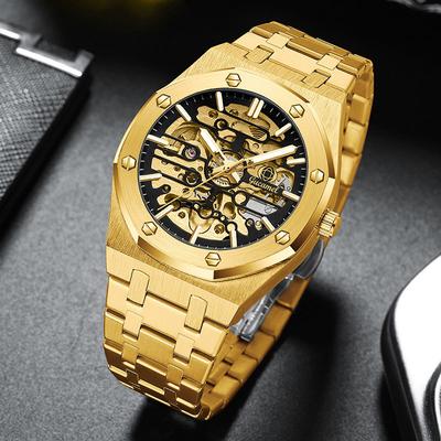 Neue, hochwertige mechanische Herrenuhr einer Topmarke – hohl, automatisch, wasserdicht, mit Leuchtzeigern