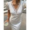 European Polka Dot Printing Neckline Lace Splicing V-neck Elegant Romantic Temperament Fishtail Dress