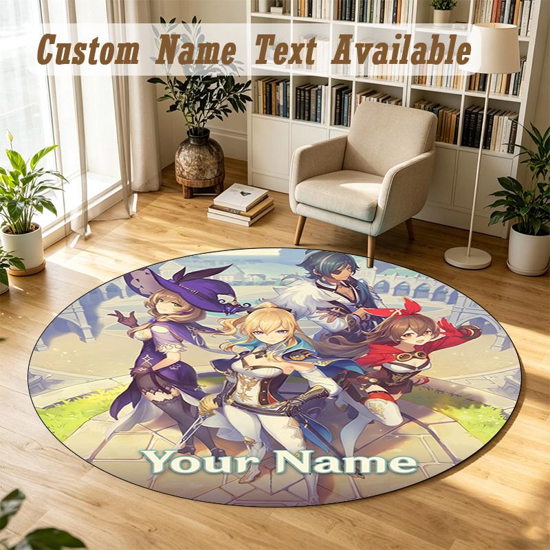 Genshin Impact Personalized Round Rug Support Custom Name, Soft Home Decor Mat