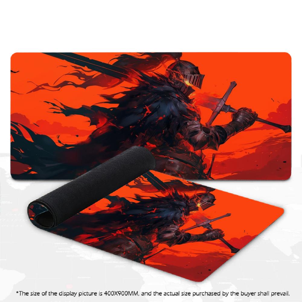 XXL Large Gaming Mouse Pad Japanese Samurai Red Fire Deskmat Overlock Non‑Slip Rubber Keyboard Mats Laptop Mousepads For Gamer
