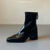 Coarse heel short boots women's thickened new thin boots European and American fashion warm winter pointed short tube versatile velvet