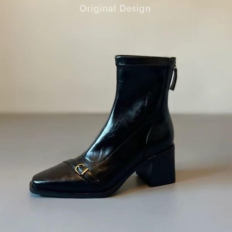 Coarse heel short boots women's thickened new thin boots European and American fashion warm winter pointed short tube versatile velvet