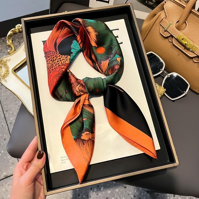 High-end large square scarf silk scarf women's new versatile neck summer thin bag head mother scarf with shawl