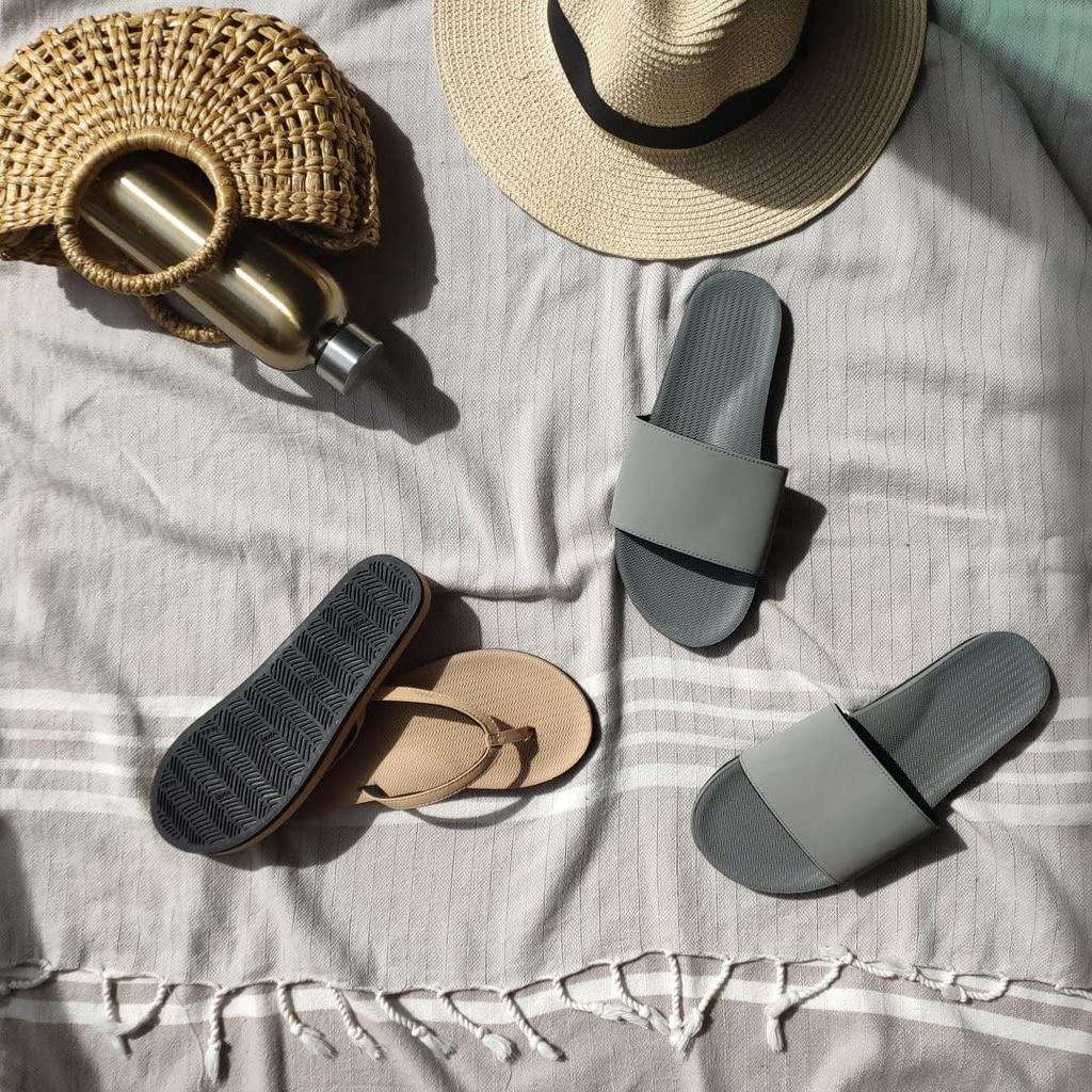 Indosole ESSNTLS Vegan Slide Sizes Women's Sandals, Granite, 22.5-23.0cm