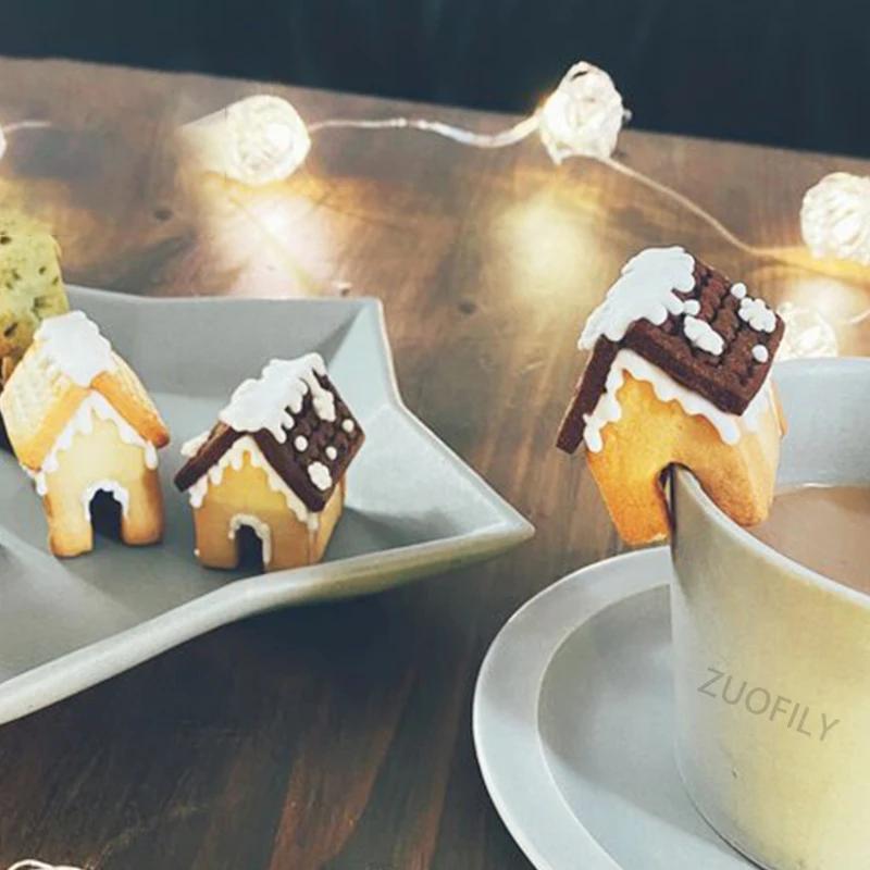 1Set Gingerbread House Cookie Cutter Mold Cartoon Mini Christmas House DIY Assembly Biscuit Fondant Embosser Stamps Baking Tools